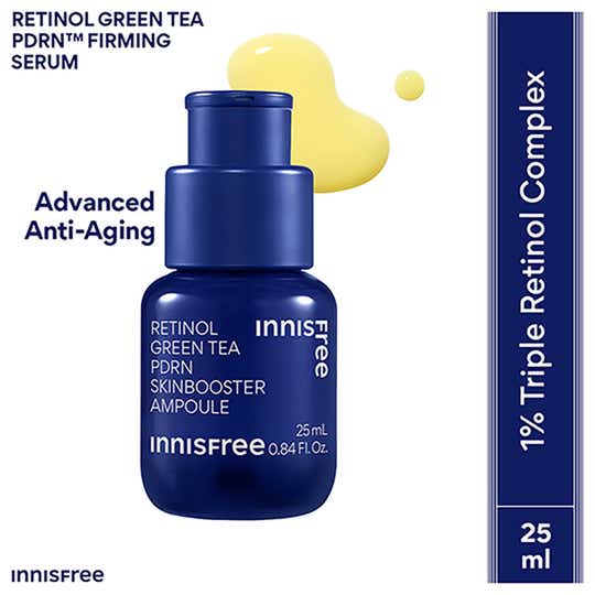 Innisfree 1% Retinol Green Tea VEGAN PDRN Ampoule Anti-Aging Brightening, Skin-Soothing Serum (25 ml)