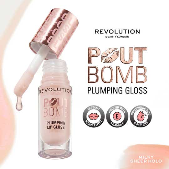 Makeup Revolution Pout Bomb Plumping Gloss - Milky Sheer Holo (4.6 ml)