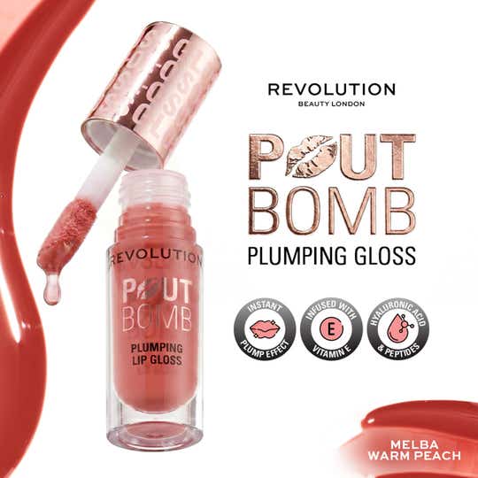 Makeup Revolution Pout Bomb Plumping Gloss - Melba Warm Peach (4.6 ml)