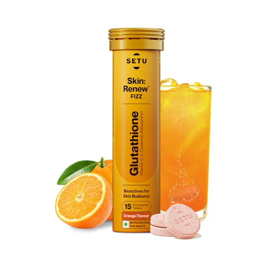 Setu Skin Renew L-Glutathione Tablets with Vitamin C for Clear & Glowing Skin - Orange (15 Tablets)