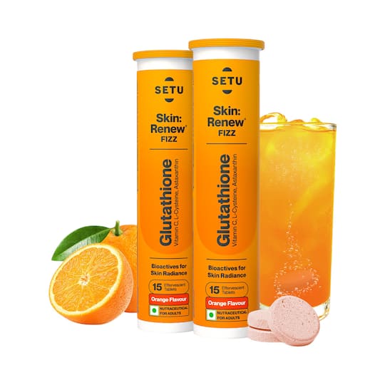 Setu Skin Renew L-Glutathione Tablets with Vitamin C for Clear & Glowing Skin - Orange (30 Tablets)