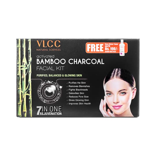 VLCC Activated Bamboo Charcoal Facial Kit With Free Rose Water Toner - (7Pcs)