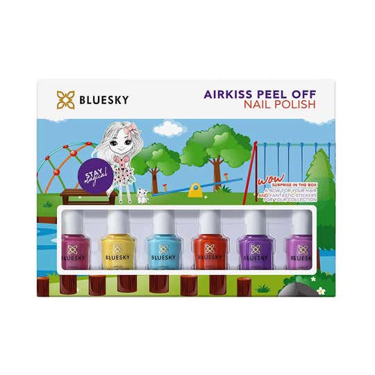 BLUESKY Kid Nail Varnish Winter Airkiss Peel-Off Polish Kit with Stickers (6 pcs)
