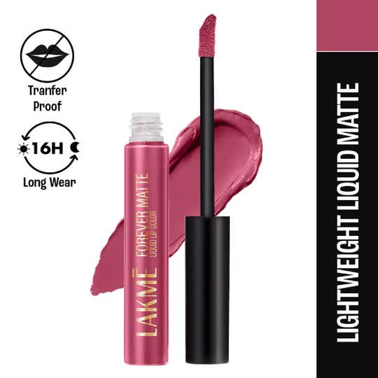 Lakme Forever Matte Liquid Lip 16hr Lipstick Lightweight & Transferproof - Pink Punch (5.6 ml)