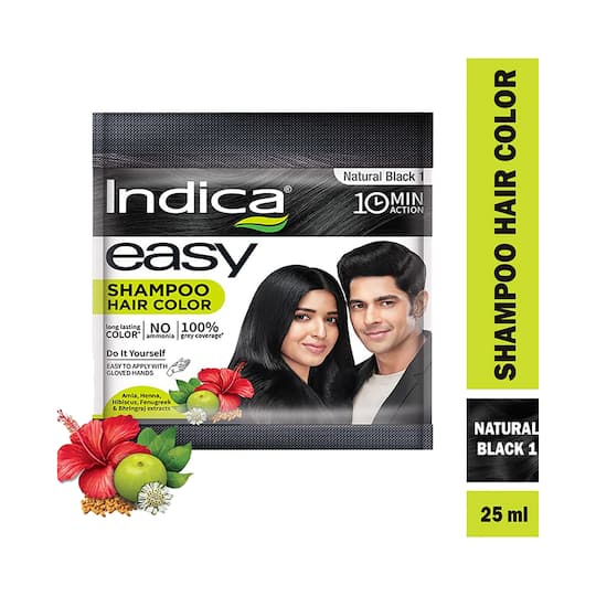 Indica Easy Shampoo Hair Color - 01 Natural Black (25ml)