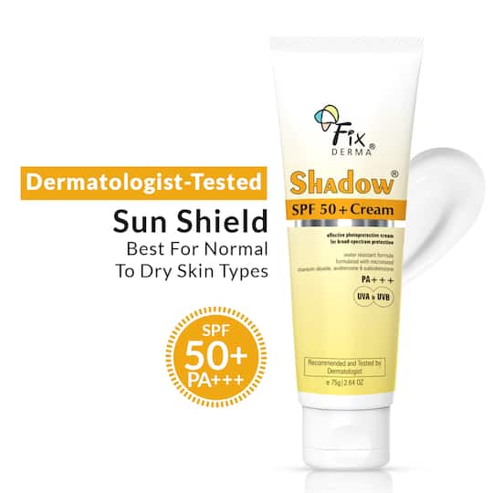 Fixderma Sunscreen - SPF 50+ PA+++ Shadow Sunscreen SPF 50+ Cream, Sunscreen for Dry Skin (75g)