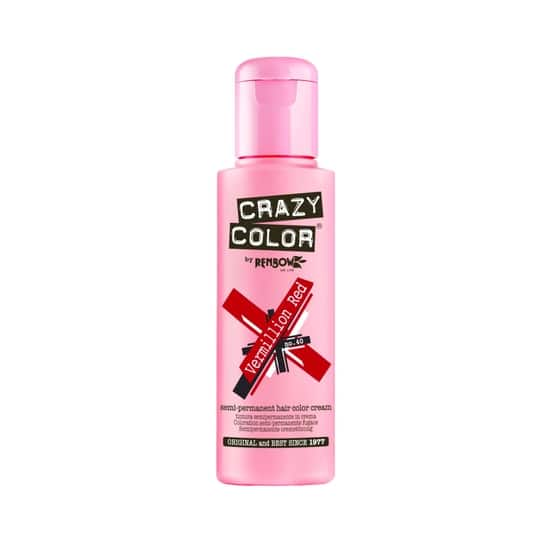 Crazy Color Semi Permanent Hair Color Cream - 40 Vermillion Red (100ml)