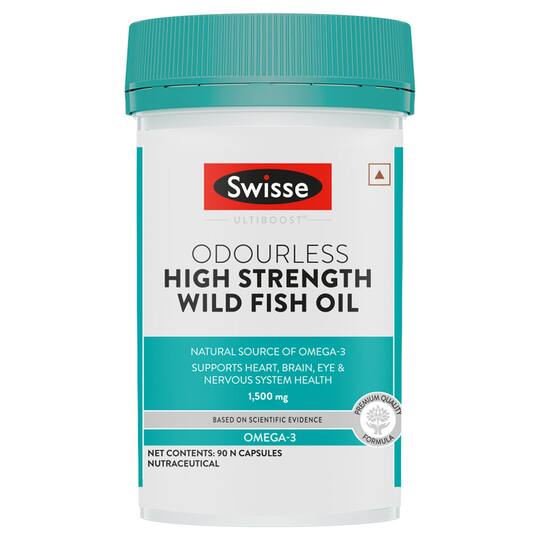 Swisse Ultiboost Odourless High Strength Wild Fish Oil with (1500mg) Omega 3 for Heart, Brain, Joints and Eyes (90 Tablets)