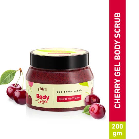 Plum Body Lovin Driving me Cherry Gel Body Scrub Exfoliates & Brightens Skin Removes Tan (200 g)