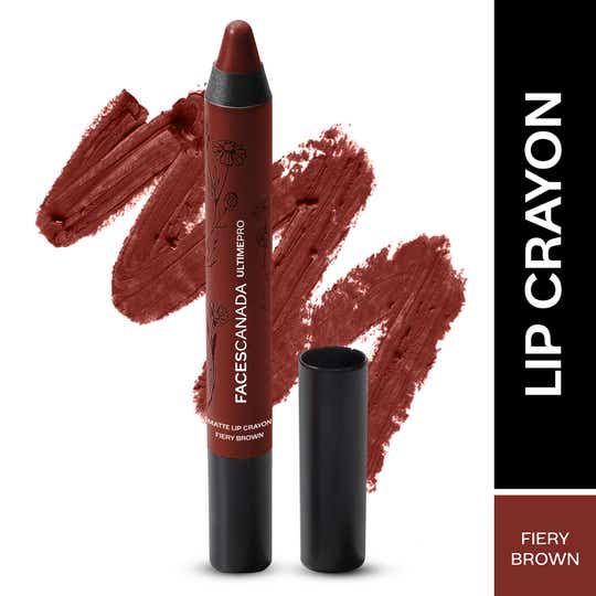Faces Canada Ultime Pro Matte Lip Crayon, 8HR Stay, Creamy Matte,Intense Color -Fiery Brown (2.8 g)
