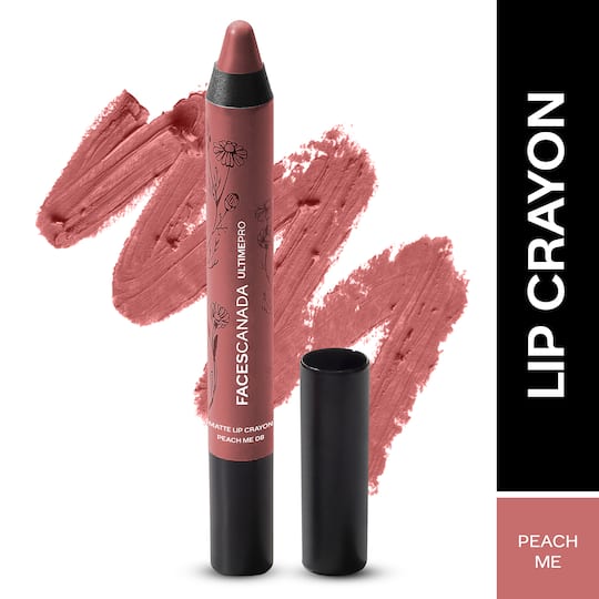 Faces Canada Ultime Pro Matte Lip Crayon, 8HR Stay, Creamy Matte,Intense Color -Peach Me (2.8 g)