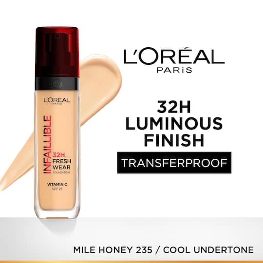 L'Oreal Paris Infallible 32H Fresh Wear Foundation - Mile Honey 235/Cool Undertone (30 ml)