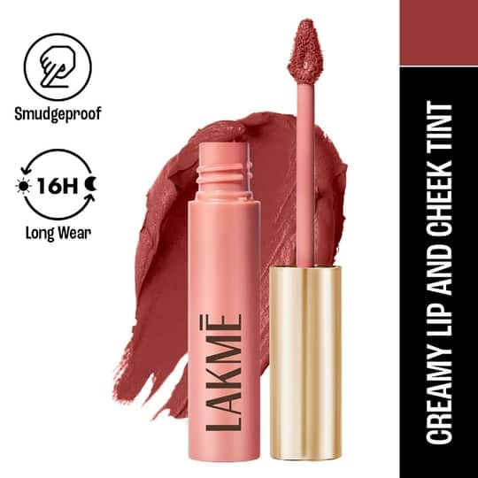 Lakme Double Duty Lip & Cheek Mousse Matte Lipstick & Soft Blush, Burgundy Lush (9 g)