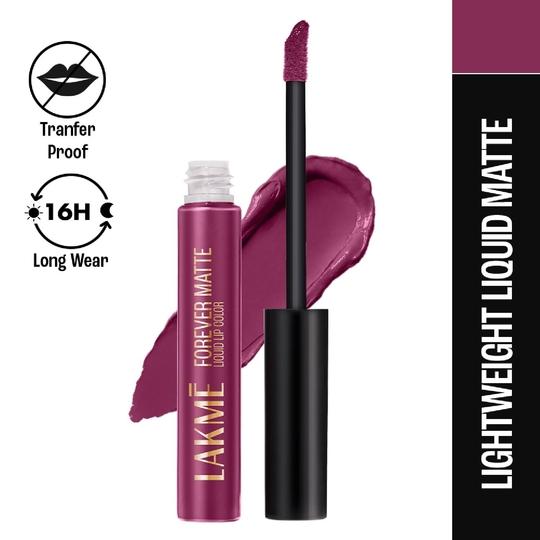 Lakme Forever Matte Liquid Lip, 16hr Lipstick, Purple Pout, (5.6 ml)