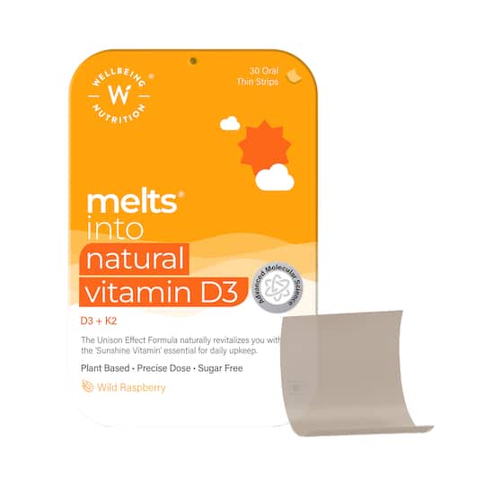 Wellbeing Nutrition Melts Natural Vitamin D3+K2 (MK-7) with Vitashine™, Resveterol & MenaquinGold (30 Strips)