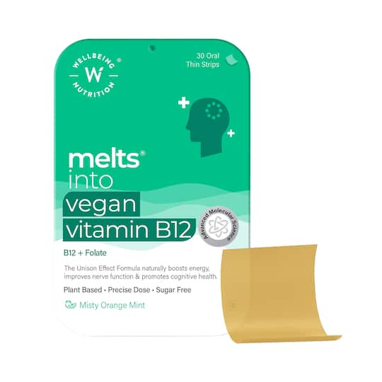 Wellbeing Nutrition Melts Vegan Vitamin B12 Folate, Brahmi, For Brain, Heart & Nervous System Support (30 Strips)