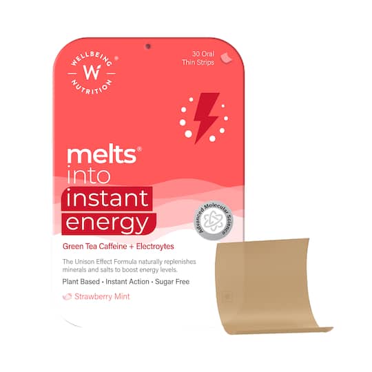 Wellbeing Nutrition Melts Instant Energy, 100% Plant Based Green Tea Caffeine, Essential Electrolytes and Vitamins (30 Strips)