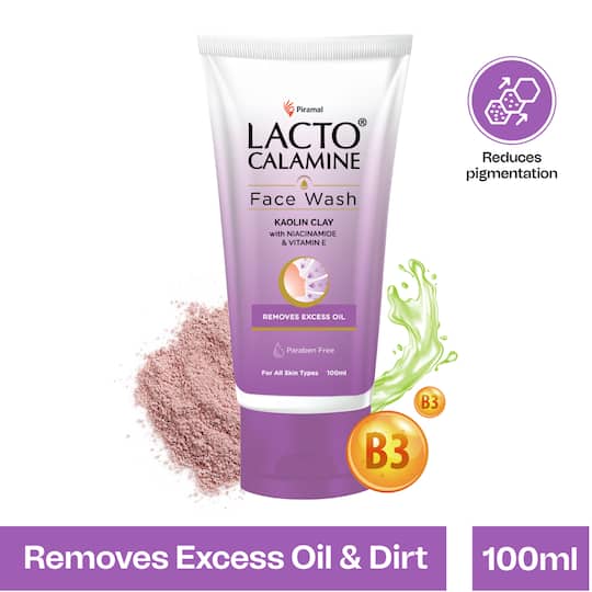 Lacto Calamine Face Wash & Cleanser with Kaolin Clay, Niacinamide & Vitamin E For Oily Skin (100ml)