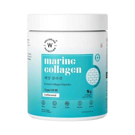 Wellbeing Nutrition Pure Korean Marine Collagen Supplements | Hydrolyzed Collagen Powder and Amino Acids | Unflavored (200 g)