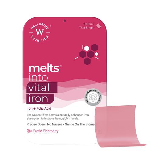Wellbeing Nutrition Melts Vital Iron Plant Based Iron (ABFortis), Beetroot, Swiss Chard, Pumpkin Seeds, Vitamin C and Folate (30 Strips)
