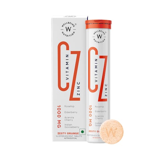 Wellbeing Nutrition Vitamin C + Zinc, Natural and Organic Immunity Booster, 100% RDA, Vitamin C