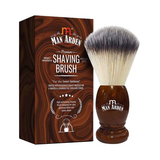Man Arden Vintage Finish Premium Shaving Brush With Ultra Soft & Absorbent Bristles & Long Handle - Brown