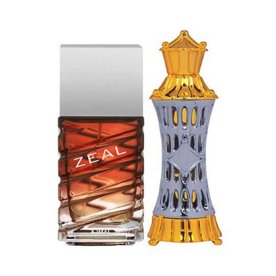 AJMAL Zeal Eau De Parfum Aquatic Woody Perfume And Mizyaan Concentrated Perfume Oil Oriental Musky - (2Pcs)