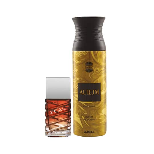AJMAL Zeal Eau De Parfum Aquatic Woody Perfume And Aurum Femme Deodorant Fruity Floral Fragrance - (2Pcs)
