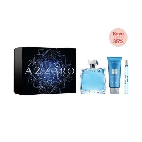 Azzaro Chrome Set Include Eau De Toilette with Hair & Body Wash & Travel Size Spray (3Pcs)