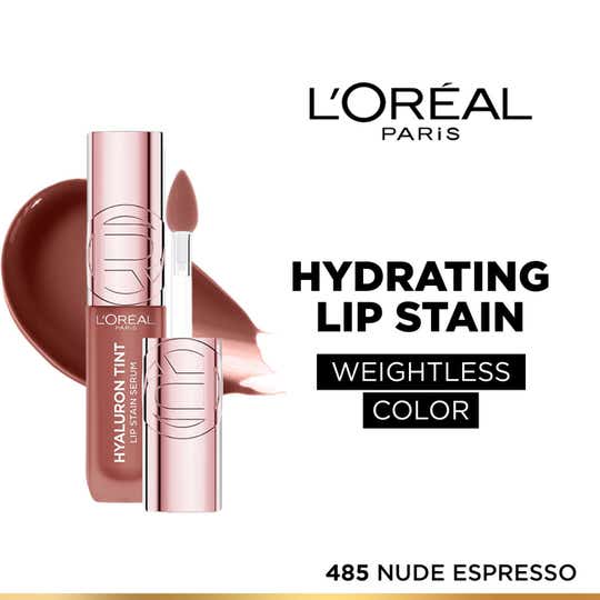 L'Oreal Paris Hyaluron Tint Lip Stain Serum 12H Weightless Color - 485 Nude Espresso (5 ml)
