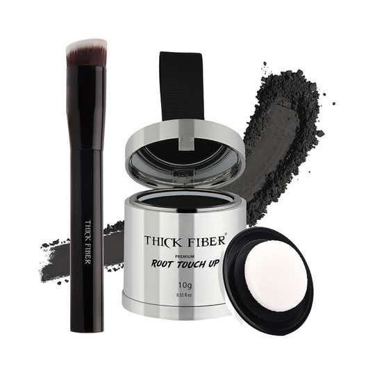 Thick Fiber Root Touch Up Powder With Brush - Black (2 pcs)