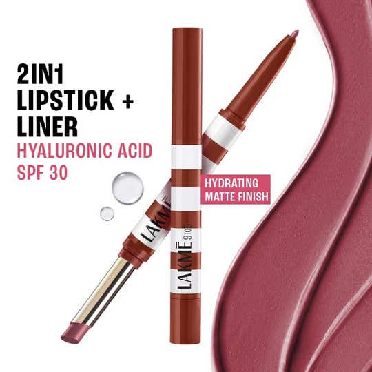 Lakme 9to5 Hya Beach Edit,Lipstick + Liner Duo SPF Matte Finish Lipstick - Pro Pink Medium (2+0.2 g)