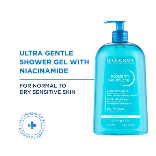 Bioderma Atoderm Gel Douche Ultra Gentle Soap Free Shower Gel with Niacinamide for 24H Hydration (1 L)