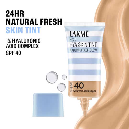 Lakme 9 to 5 Hya Skin Tint 24Hr Fresh Glow Finish SPF40 - W240-Warm Beige (27 ml)