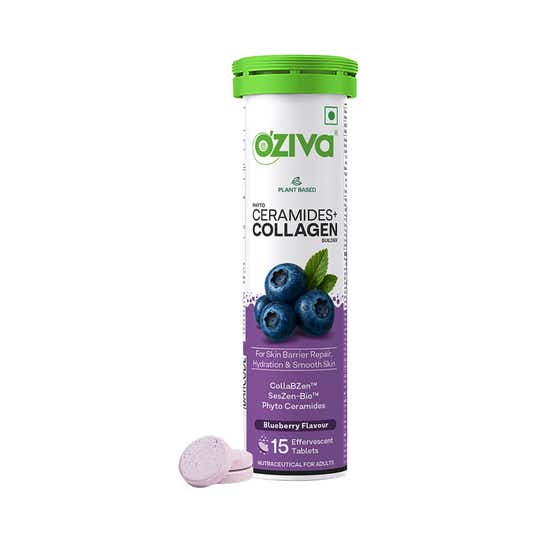 Oziva Phyto Ceramides+ Collagen Builder - Blueberry Flavour (15 Effervscent Tablets)