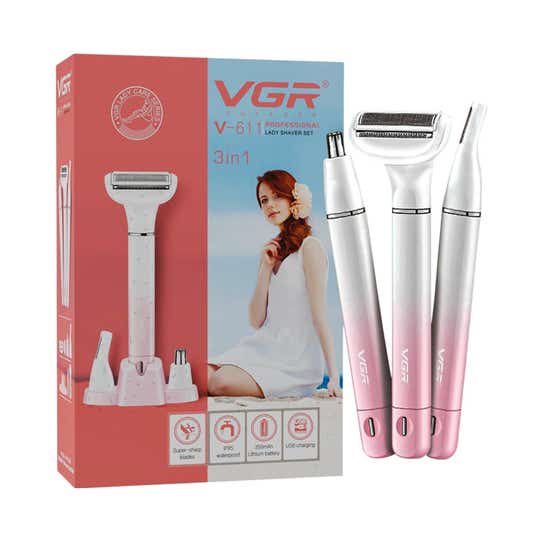 VGR 3-in-1 Lady Shaver Set for Women Body Nose & Ear Eyebrow Trimmer V-611 - Pink