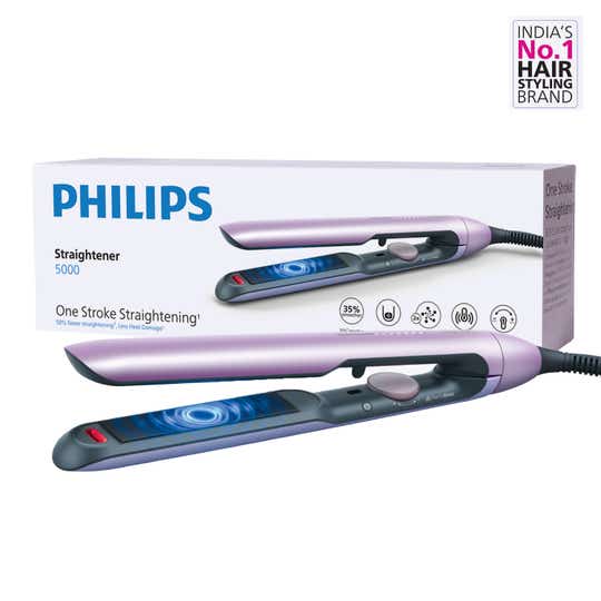 Philips One Stroke Hair Straightener 50% Faster 3 Days Salon-Like Hair Designed for Indian Hair