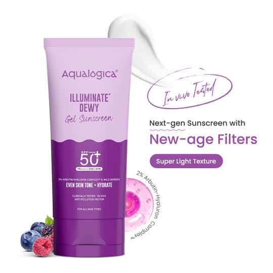 Aqualogica Illuminate+ Dewy Lightweight Sunscreen Gel SPF 50+ PA++++ for All Skin Types (80 g)
