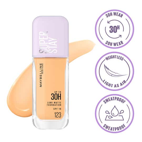 Maybelline New York Super Stay Lumi-Matte Liquid Foundation 30H Longwear - 123 (35 ml)