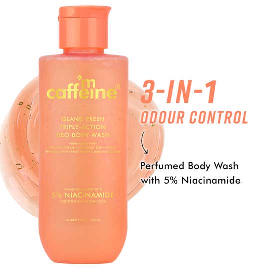 mCaffeine Island Fresh 3-in-1 Perfume Body Wash - Odour Control, 5% Niacinamide, Musky Scent