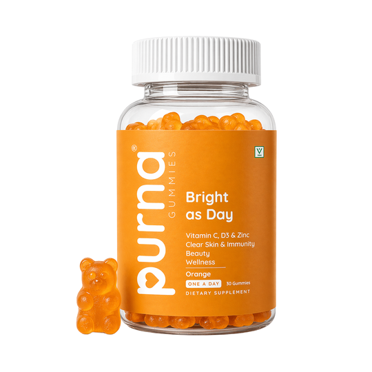Purna Gummies Vitamin C Orange Gummies with Vitamin D3 and Zinc for Immunity & Clear Skin (30 pcs)