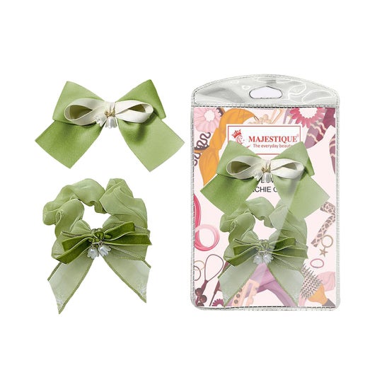 Majestique Satin Silk Layered Hair Bow Embellished Clip and Hair Scrunchies Combo (2 pcs)