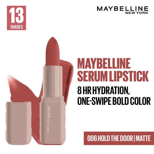 Maybelline New York Serum Lipstick (Matte) 8Hr Hydration + one-swipe bold color - 006 Hold the Door (4.5g)
