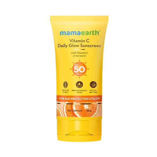 Mamaearth Vitamin C Daily Glow Sunscreen with Vitamin C & Turmeric for Tan Protection (50g)