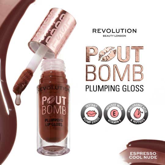 Makeup Revolution Pout Bomb Plumping Gloss - Espresso Cool Nude (4.6 ml)