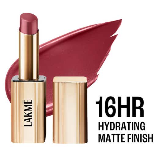 Lakme Bejewel 3D Matte Slim Bullet Lipstick with Vitamin E for Hydrated Lips - Nude Reign (3.4 g)