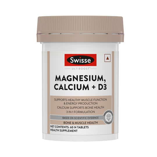 Swisse Magnesium, Calcium+D3 Supports Muscle Function, Energy & Bone Health - 60 Tablets