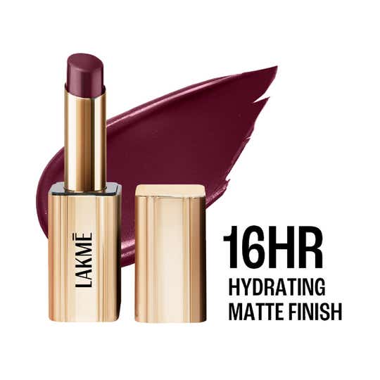 Lakme Bejewel 3D Matte Slim Bullet Lipstick with Vitamin E for Hydrated Lips - Wine Whisper (3.4 g)