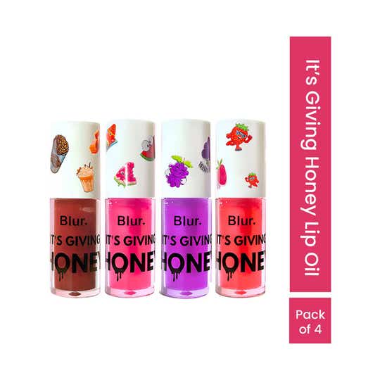 Blur India It's Giving Honey Lip Oil Pack - Watermelon Strawberry Grape Burnt Honey (4 pcs)