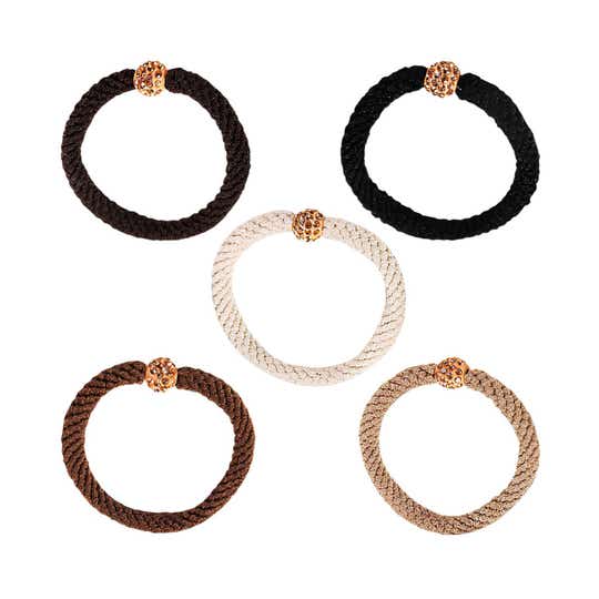 Mjaestique Thick Woven Hair Elastics with Glitter Beads (5 pcs)